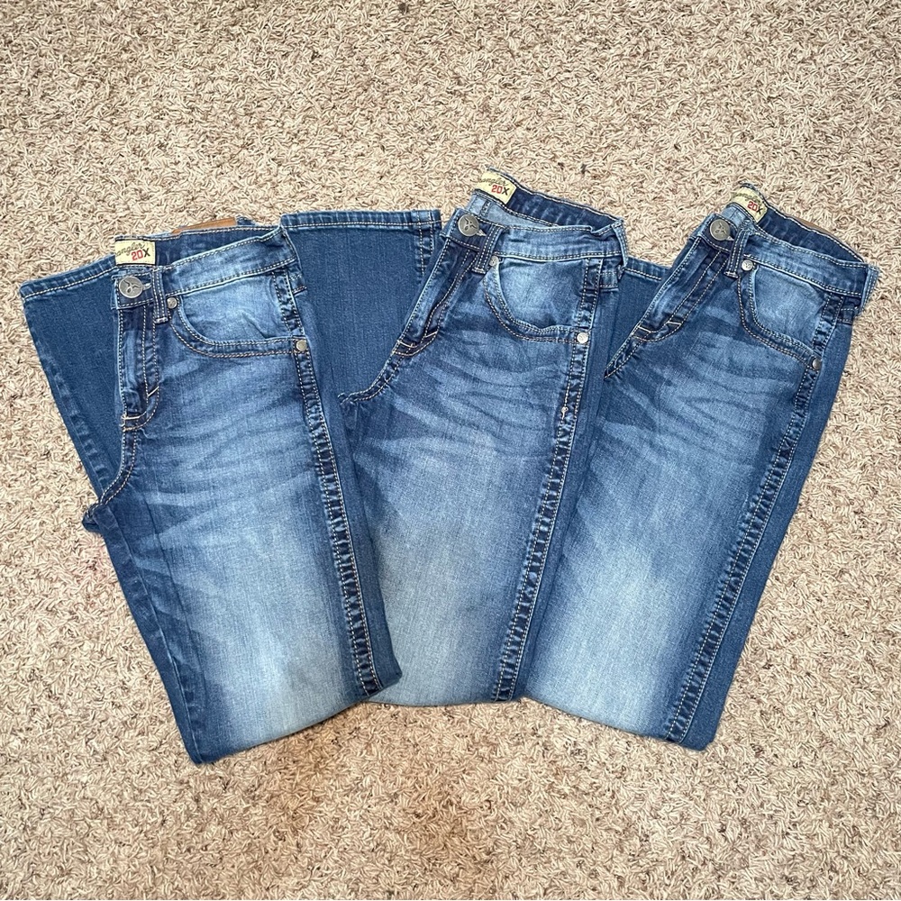 (3) Wrangler 20X Mens Style 44 Slim Straight Stretch Distressed Blue Jeans 28x34